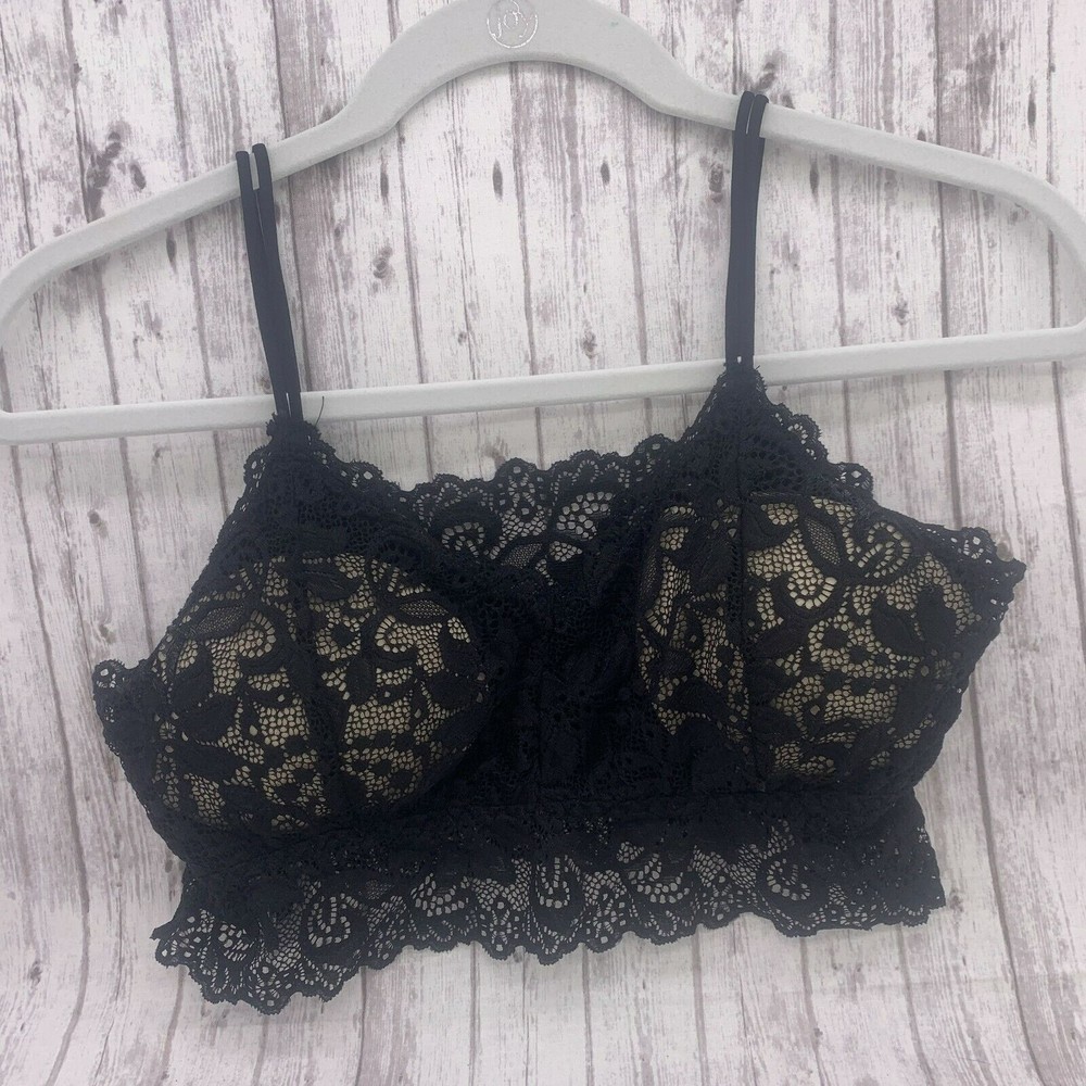 New Mix Womens Lace Padded Wireless Bralette Black Size L/XL